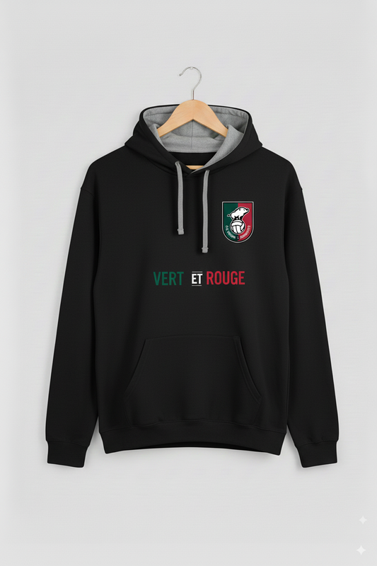 SWEAT A CAPUCHE NOIR " VERT ET ROUGE "